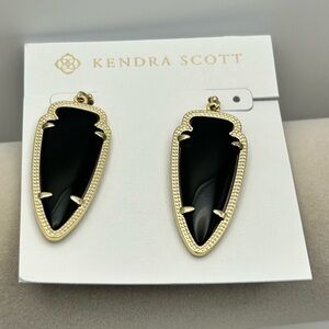Kendra Scott Skylar Earrings 2" Dangle Drop Black & Gold Tone Pouch
